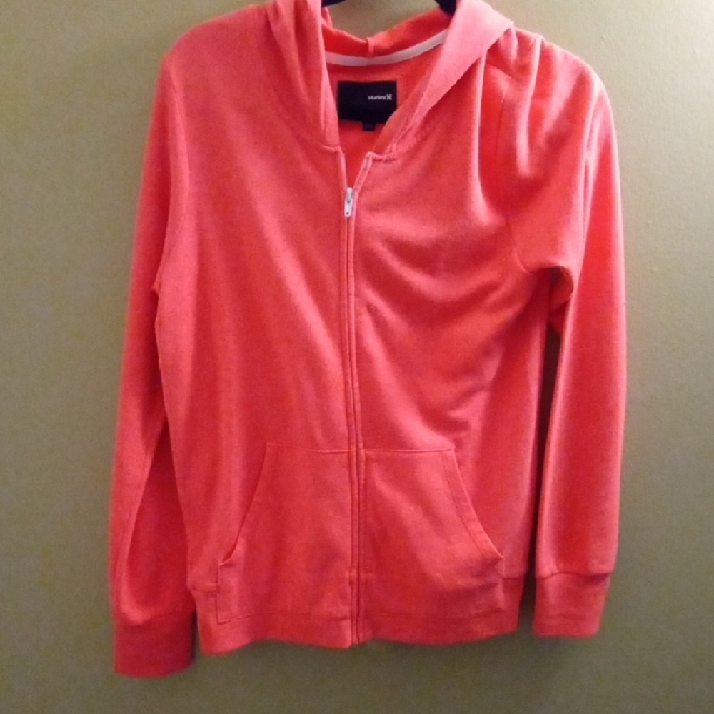 Womans L Hurley Coral Zip-Up Hoodie Atheticwear Lightweight